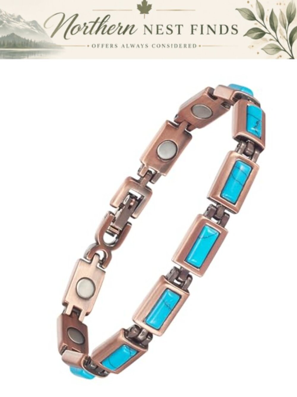 Copper Magnetic Bracelet 3500 Gauss Turquoise Adjustable